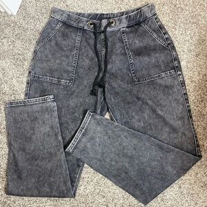 Ethyl Abyss Drawstring Waist Pull On Faded Black Distressed Washed Jeans Size 8